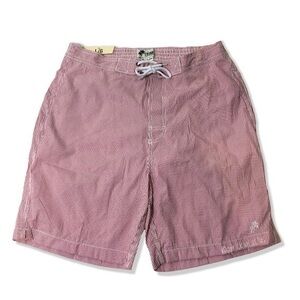 NEW Trunks Surf & Swim Co Red White Stripe Seersucker Board Swim Shorts Velcro